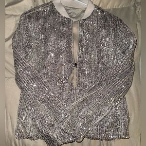 Silver Sequin bomber Jacket